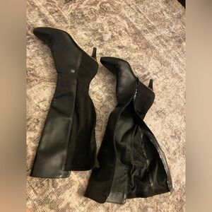 Alfini Sleek Two Toned Leather/Velvet Look Black Heeled Tall Boots for Women